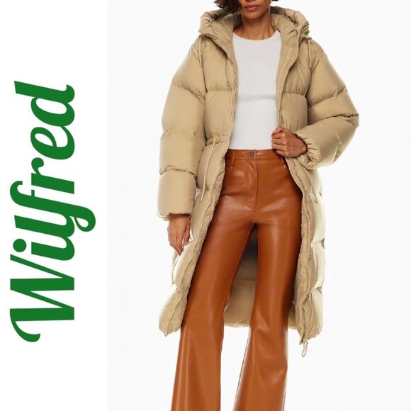 WILFRED ARITZIA Laramie Goose Down Long Puffer Coat Hood Beige, Size XS